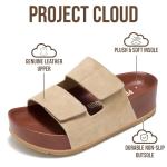 Project Cloud 100% Genuine Leather Platform Sandals Women Footwear-Beach Essentials Summer Wedges with Plush and Soft Insole-Non Slip&Lightweight Wedge Sandals For Women 2026 (PISMO,SAND, 7.5)
