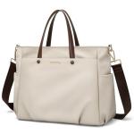 14 Inch Laptop Tote Bag for Women, Lightweight Nylon Work Shoulder Bag, Water-Resistant Computer Handbag with Pockets for Business Travel & Commute (Apricot)