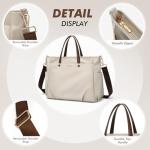 14 Inch Laptop Tote Bag for Women, Lightweight Nylon Work Shoulder Bag, Water-Resistant Computer Handbag with Pockets for Business Travel & Commute (Apricot)