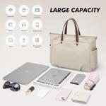 14 Inch Laptop Tote Bag for Women, Lightweight Nylon Work Shoulder Bag, Water-Resistant Computer Handbag with Pockets for Business Travel & Commute (Apricot)