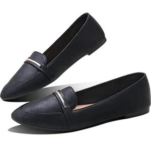 Obtaom Women's Black Faux Leather Ballet Flats
