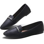 Obtaom Women's Black Faux Leather Ballet Flats