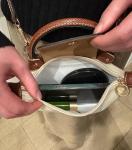 Mini Crossbody Bag | Genuine Leather Trimming | Snap & Zipper Closure | Fashionable | Water resistant | Phone Pouch | Lightweight | Cosmetic Bag | Adjustable Strap Included (Cream)