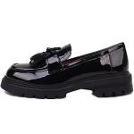 British Style Women's Fashion Loafers, Patent Leather Tassel Loafers, Black Thick-Soled Loafers, Slip-on Thick-Soled Loafers, Simple Casual Flat Shoes,002black,size7.5…