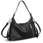 HESHE Shoulder Bag Designer Soft Genuine Leather Handbags for Women Hobo Crossbody Bags Tote Purse Zipper Work Bag （Black）