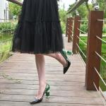 FSJ Women Bridal Pointed Toe Chunky High Heel Crystal Pumps Slip on Wedding Thick Comfort Shoes Size 8 Emerald Green