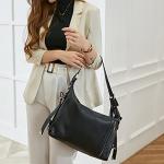 HESHE Shoulder Bag Designer Soft Genuine Leather Handbags for Women Hobo Crossbody Bags Tote Purse Zipper Work Bag （Black）