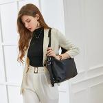 HESHE Shoulder Bag Designer Soft Genuine Leather Handbags for Women Hobo Crossbody Bags Tote Purse Zipper Work Bag （Black）