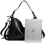 HESHE Shoulder Bag Designer Soft Genuine Leather Handbags for Women Hobo Crossbody Bags Tote Purse Zipper Work Bag （Black）