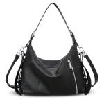 HESHE Shoulder Bag Designer Soft Genuine Leather Handbags for Women Hobo Crossbody Bags Tote Purse Zipper Work Bag （Black）