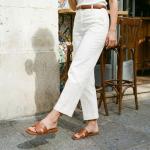 Rihero Women's Dressy Flat Sandals Comfortable Slip On Leather Slide Brown Sandals Size 9