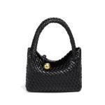 Waiyqju Mini Woven Women's Handbag Lightweight Luxury Vegan Leather Handle Fashion Business Daily Crossbody Bag (3# Black)