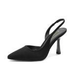 JustFab Women's Pointed Toe High Stiletto Heels Slingback Stretch Slip-on Pumps Backless Patent Suede Fashion Dress Shoes for Women(Size 11, Black)