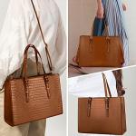 Laptop Bag for Women 15.6 Inch Laptop Tote Bag Leather Classy Computer Briefcase for Work Waterproof Handbag Professional Shoulder Bag Women Business Office Bag Large Capacity(Brown)