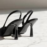 JustFab Women's Pointed Toe High Stiletto Heels Slingback Stretch Slip-on Pumps Backless Patent Suede Fashion Dress Shoes for Women(Size 11, Black)