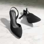 JustFab Women's Pointed Toe High Stiletto Heels Slingback Stretch Slip-on Pumps Backless Patent Suede Fashion Dress Shoes for Women(Size 11, Black)