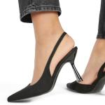 JustFab Women's Pointed Toe High Stiletto Heels Slingback Stretch Slip-on Pumps Backless Patent Suede Fashion Dress Shoes for Women(Size 11, Black)