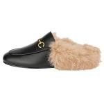 Fur Mules for Women Leather Low Heel Loafers Pointed Toe Rabbit Furny Mule Flats Backless Slides