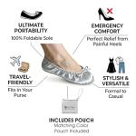 Women's Foldable Ballet Flats – Portable Flat Shoes for Travel and Wedding that Fit in Your Purse (L, Silver)