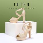 IDIFU Women's Platform Strappy Chunky High Heels Dress Sandals Peep Toe Wedding Party Evening Shoes for Women Bride (Gold Shiny, 7 M US)