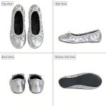 Women's Foldable Ballet Flats – Portable Flat Shoes for Travel and Wedding that Fit in Your Purse (L, Silver)