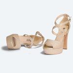 IDIFU Women's Platform Strappy Chunky High Heels Dress Sandals Peep Toe Wedding Party Evening Shoes for Women Bride (Gold Shiny, 7 M US)