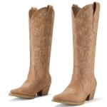 Tan Embroidered Cowgirl Knee-High Boots for Women