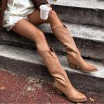 Tan Embroidered Cowgirl Knee-High Boots for Women