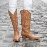 Tan Embroidered Cowgirl Knee-High Boots for Women