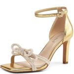 AIUNIIND Women's Rhinestone Bow Heels - Gold