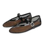 DOEYG Black Mesh Ballet Flats with Buckle Strap