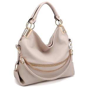 Dasein Beige Vegan Leather Rhinestone Hobo Bag