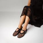 DOEYG Black Mesh Ballet Flats with Buckle Strap