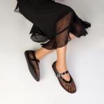 DOEYG Black Mesh Ballet Flats with Buckle Strap