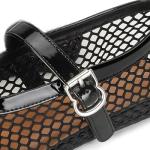 DOEYG Black Mesh Ballet Flats with Buckle Strap