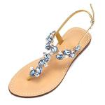 Mayou Women's Blue Rhinestone Flat Sandals