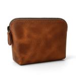 Antiq Tan Leather Mini Makeup Bag