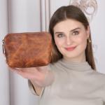 Antiq Tan Leather Mini Makeup Bag