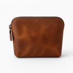 Antiq Tan Leather Mini Makeup Bag