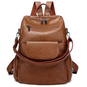 Stylish Waterproof Brown PU Leather Backpack