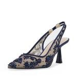 Betsey Johnson Navy Embroidered Slingback Evening Pumps