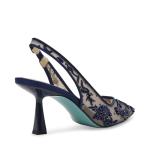 Betsey Johnson Navy Embroidered Slingback Evening Pumps
