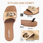 FITORY Women's Soft Leather Summer Flat Sandals