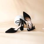 Elegant Black Suede Chunky Heel Bridal Pumps