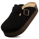 Vayfio Women's Black Suede Comfort Platform Mules