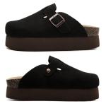Vayfio Women's Black Suede Comfort Platform Mules