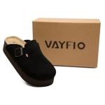 Vayfio Women's Black Suede Comfort Platform Mules