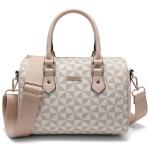 Chic Beige Leather Top Handle and Crossbody Bag