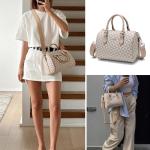 Chic Beige Leather Top Handle and Crossbody Bag