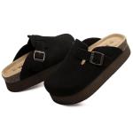 Vayfio Women's Black Suede Comfort Platform Mules